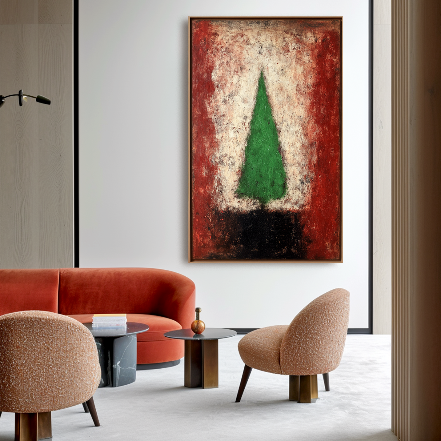 Emerald Flame - Green Abstract Christmas Tree Oil Painting on Canvas, Modern Textured Holiday Wall Art