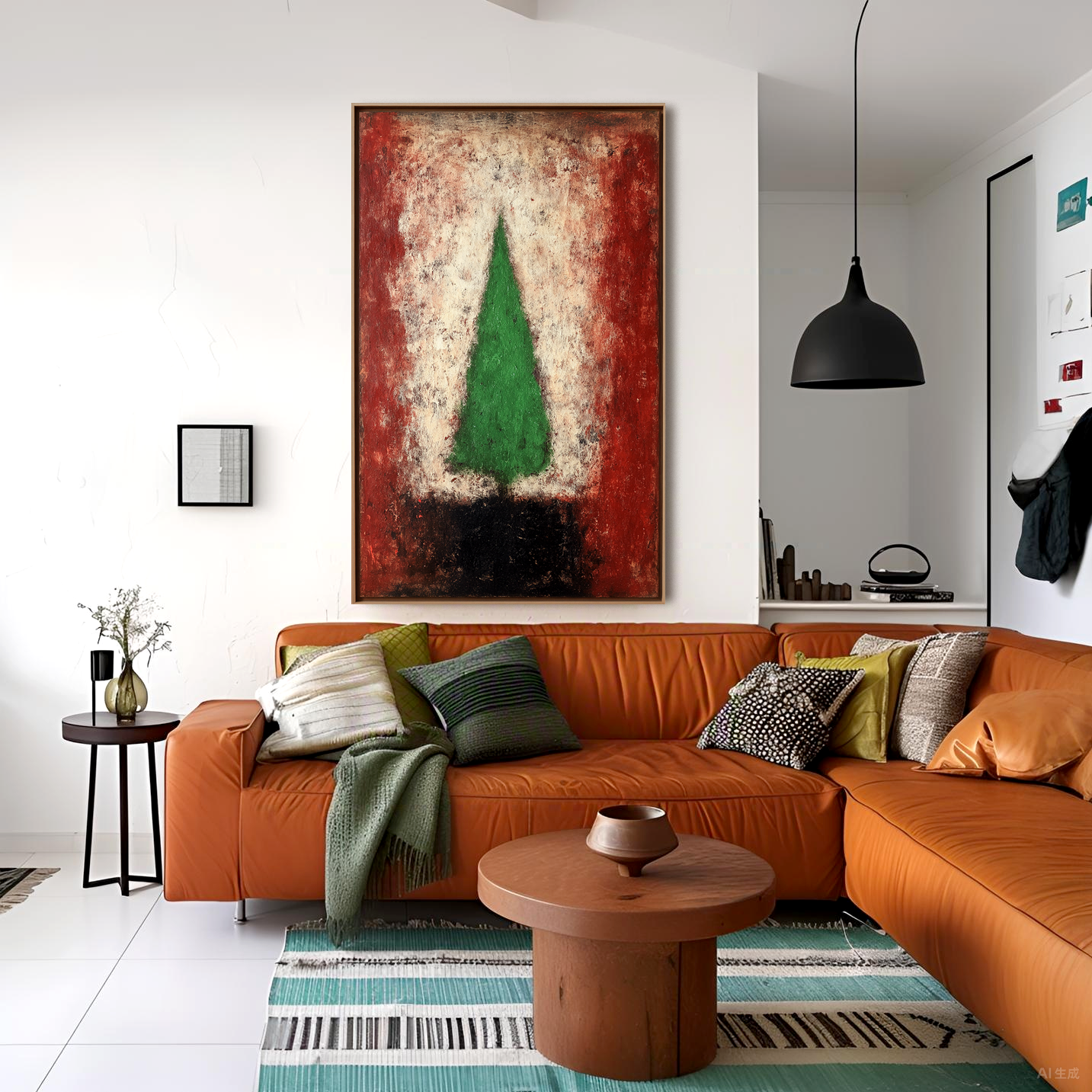 Emerald Flame - Green Abstract Christmas Tree Oil Painting on Canvas, Modern Textured Holiday Wall Art