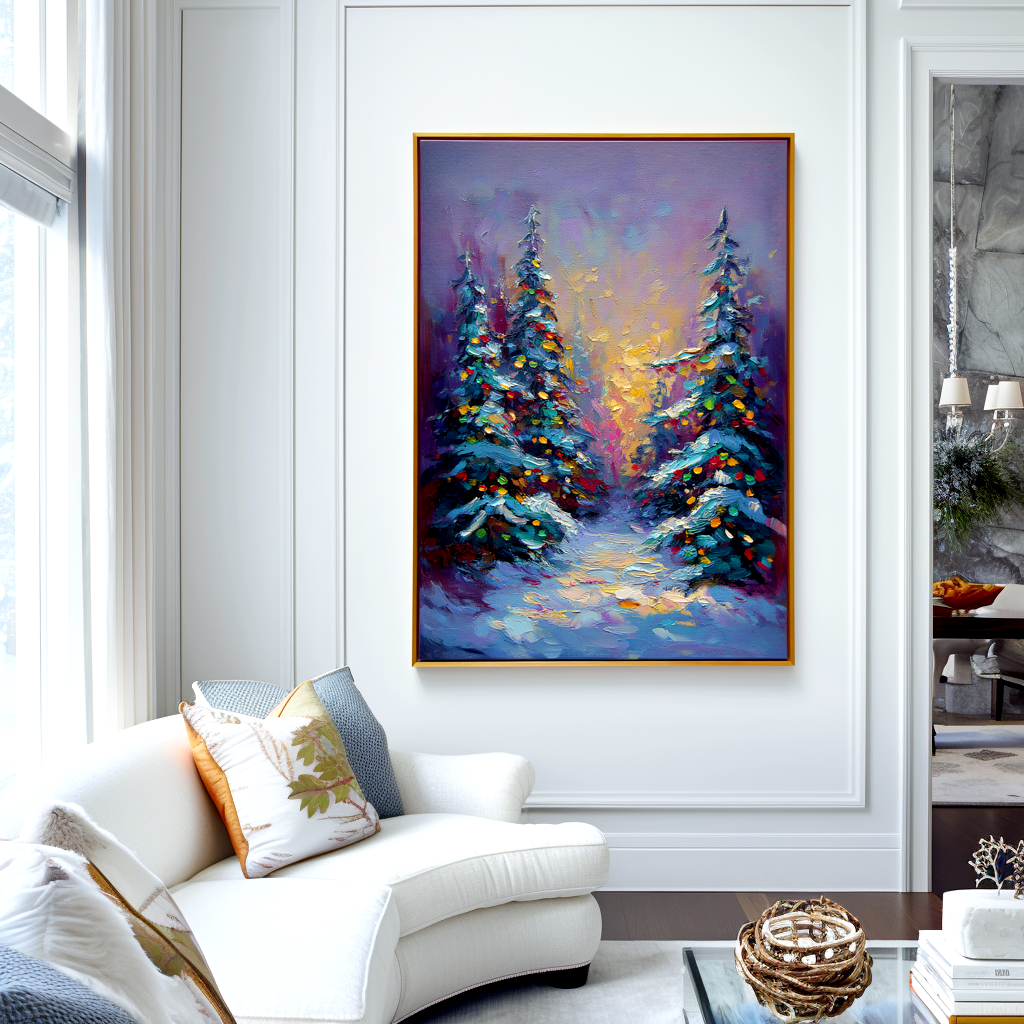 Enchanted Pines – Textured Christmas Tree Oil Painting