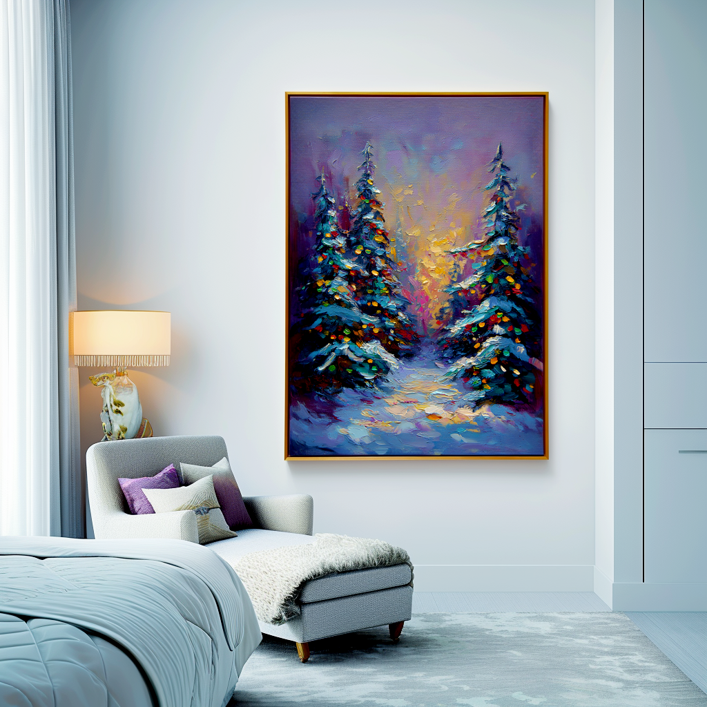 Enchanted Pines – Textured Christmas Tree Oil Painting