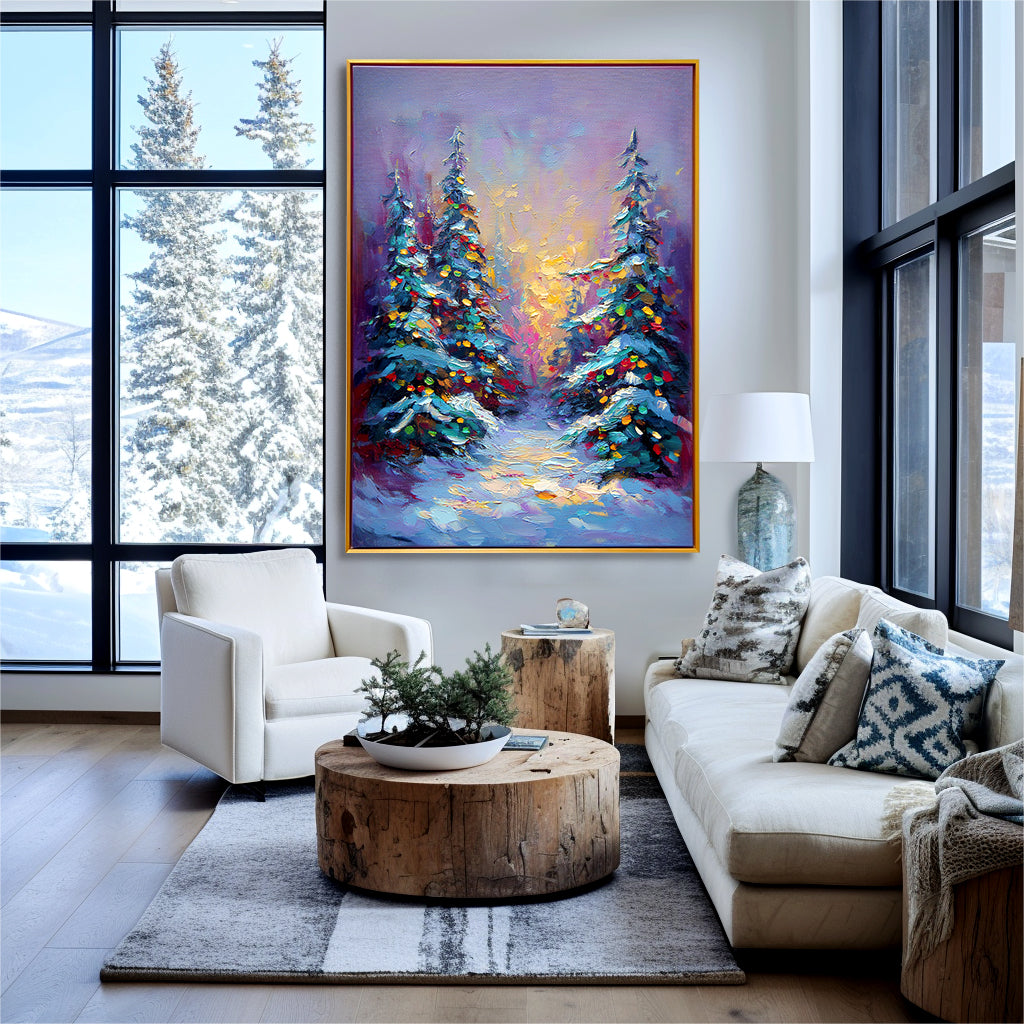 Enchanted Pines – Textured Christmas Tree Oil Painting
