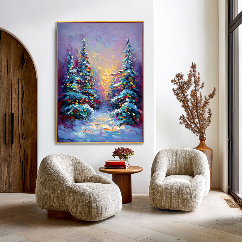 Enchanted Pines – Textured Christmas Tree Oil Painting