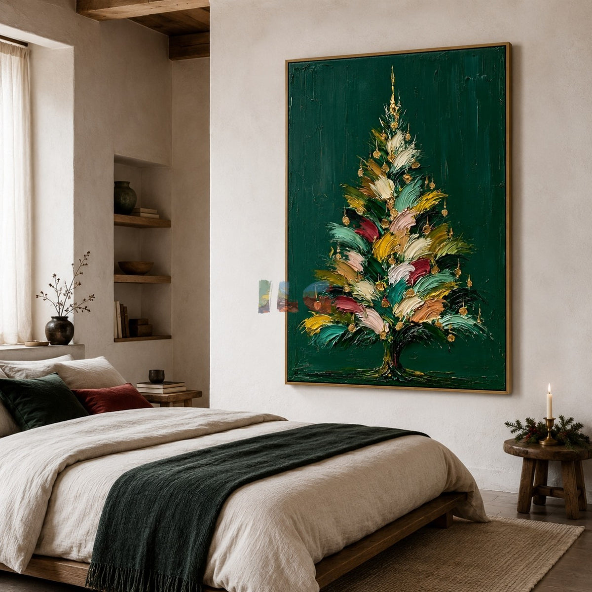Festive Brushstroke Evergreen – Christmas Tree Textured Wall Art