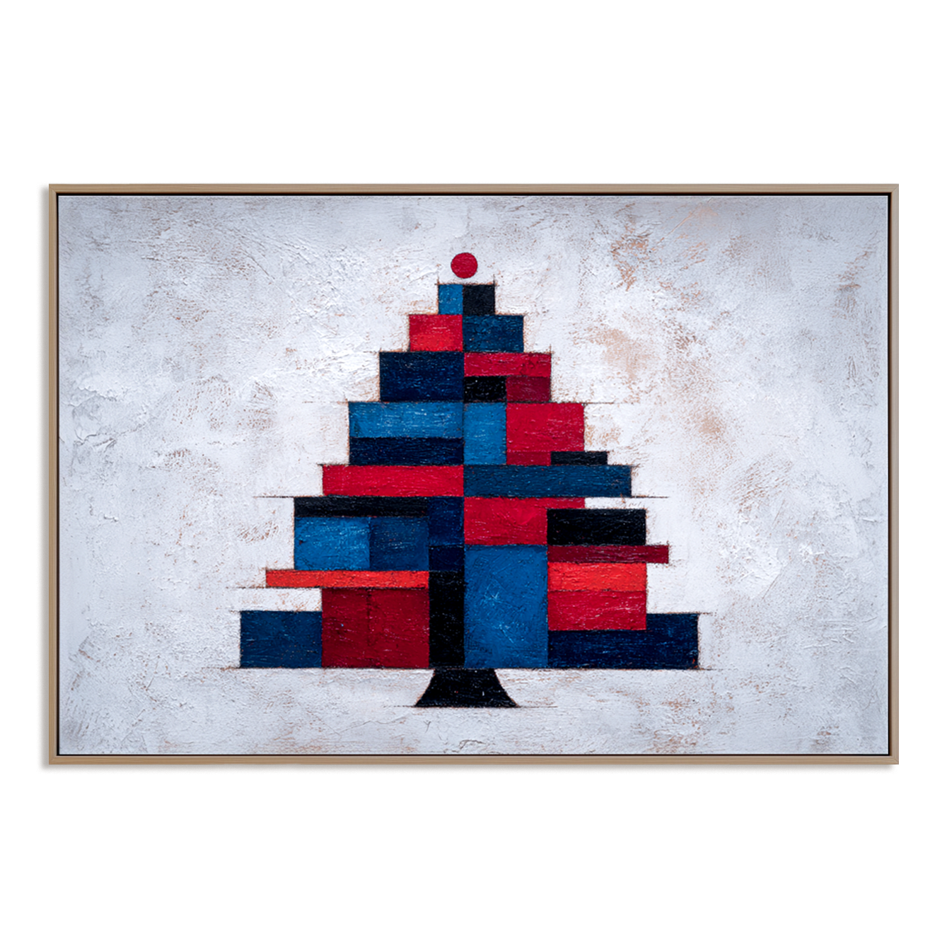Geometric Noel - Abstract Christmas Tree Oil Painting, Modern Geometric Holiday Canvas Wall Art