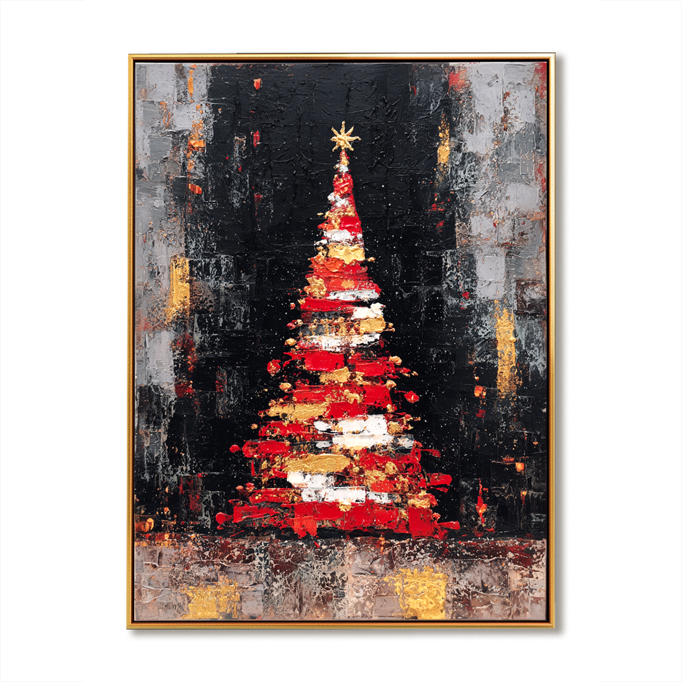 Golden Ember Tree – Abstract Textured Christmas Oil Painting