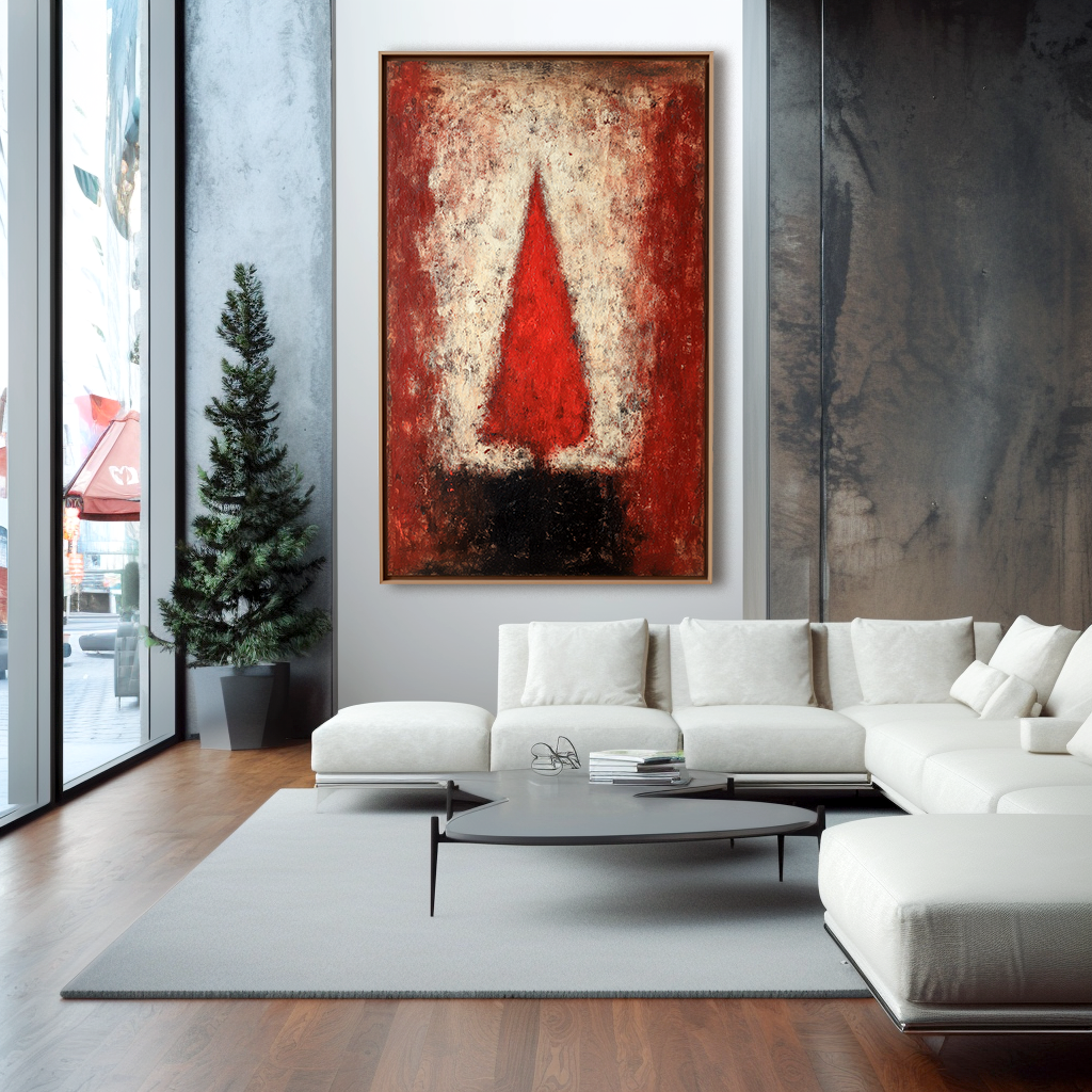 Inferno Fir - Red Abstract Christmas Tree Oil Painting on Canvas, Textured Modern Holiday Wall Art