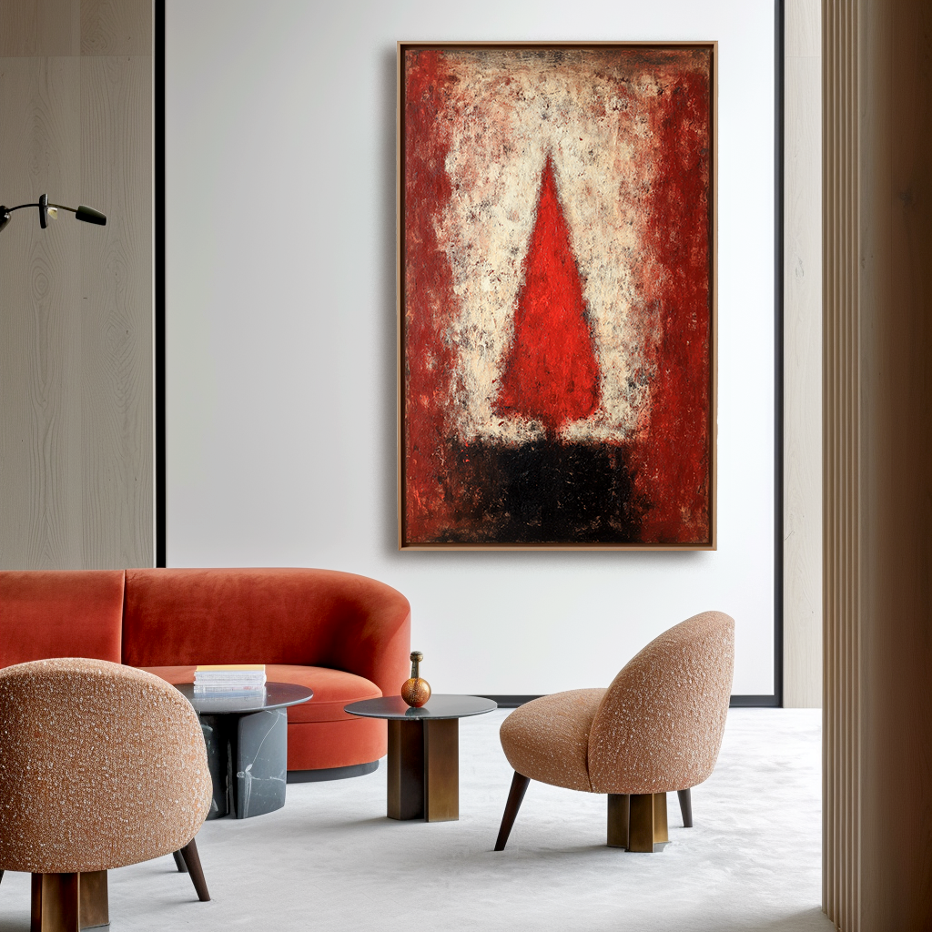 Inferno Fir - Red Abstract Christmas Tree Oil Painting on Canvas, Textured Modern Holiday Wall Art