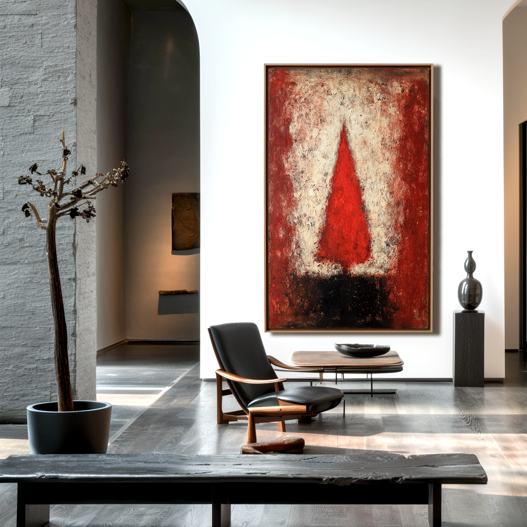 Inferno Fir - Red Abstract Christmas Tree Oil Painting on Canvas, Textured Modern Holiday Wall Art