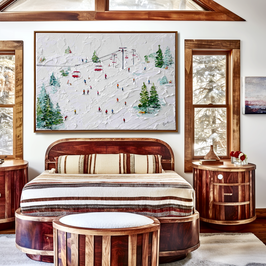 Lift of Joy - Ski Resort Oil Painting on Textured Canvas, Winter Sports Snow Landscape Wall Art