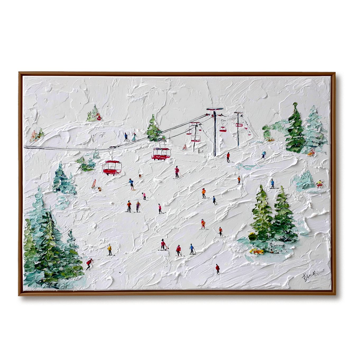 Lift of Joy - Ski Resort Oil Painting on Textured Canvas, Winter Sports Snow Landscape Wall Art