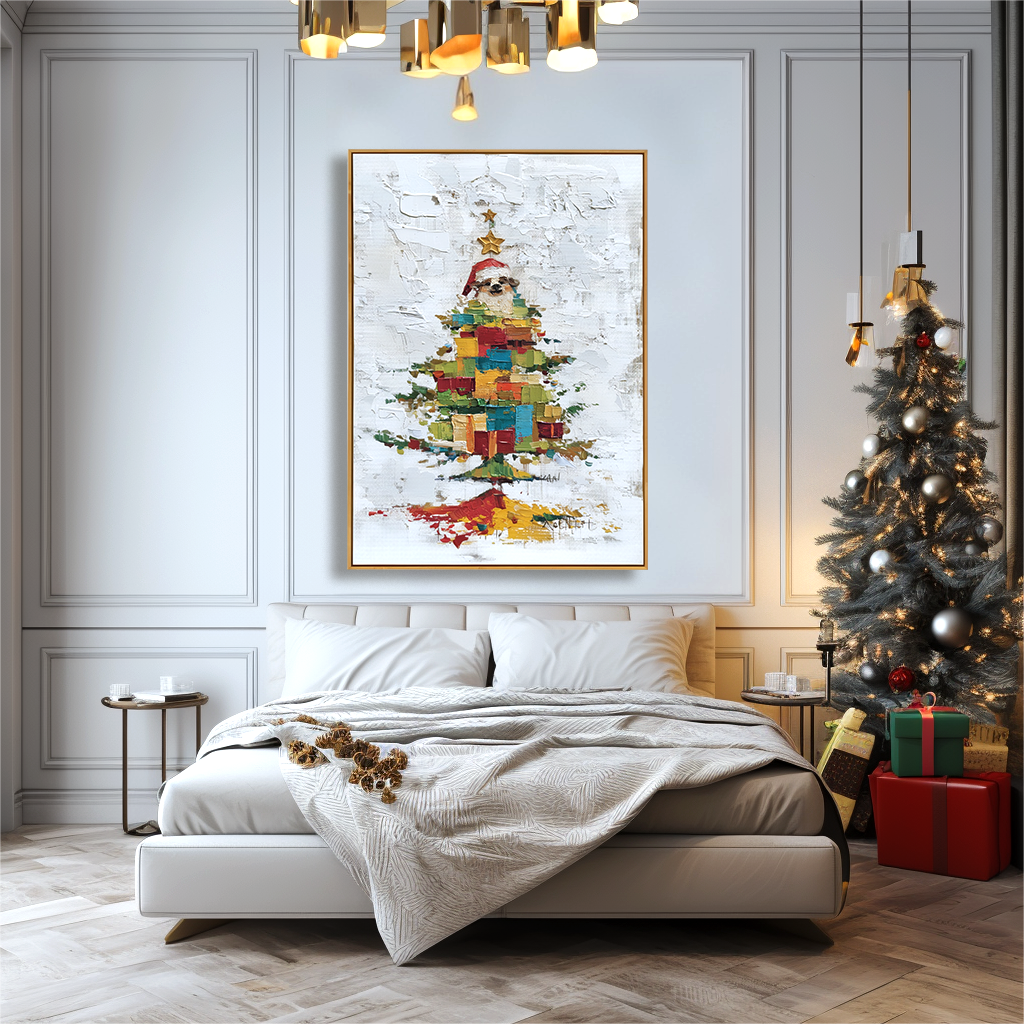 Santa in Gifts – Textured Christmas Palette Knife Oil Painting