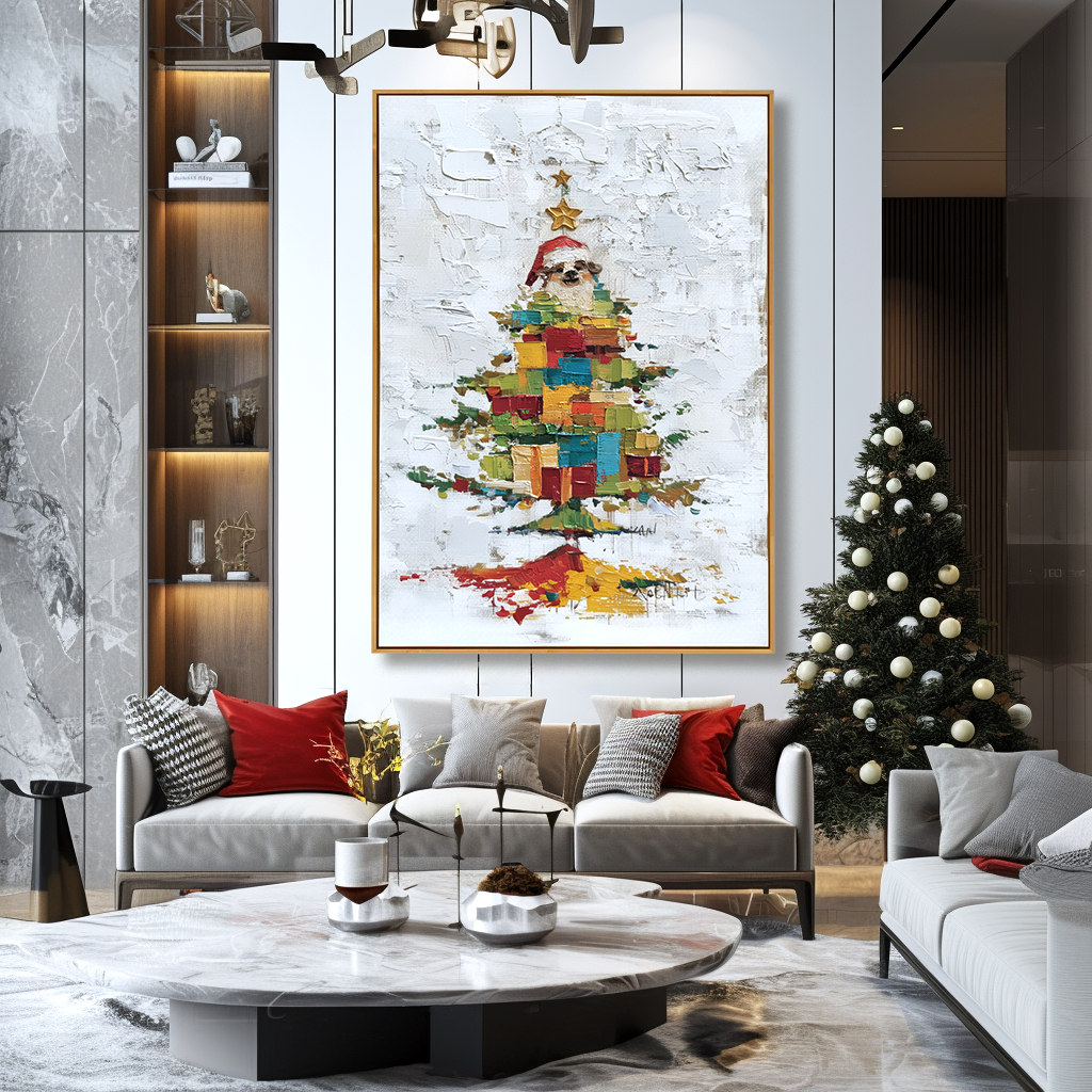 Santa in Gifts – Textured Christmas Palette Knife Oil Painting