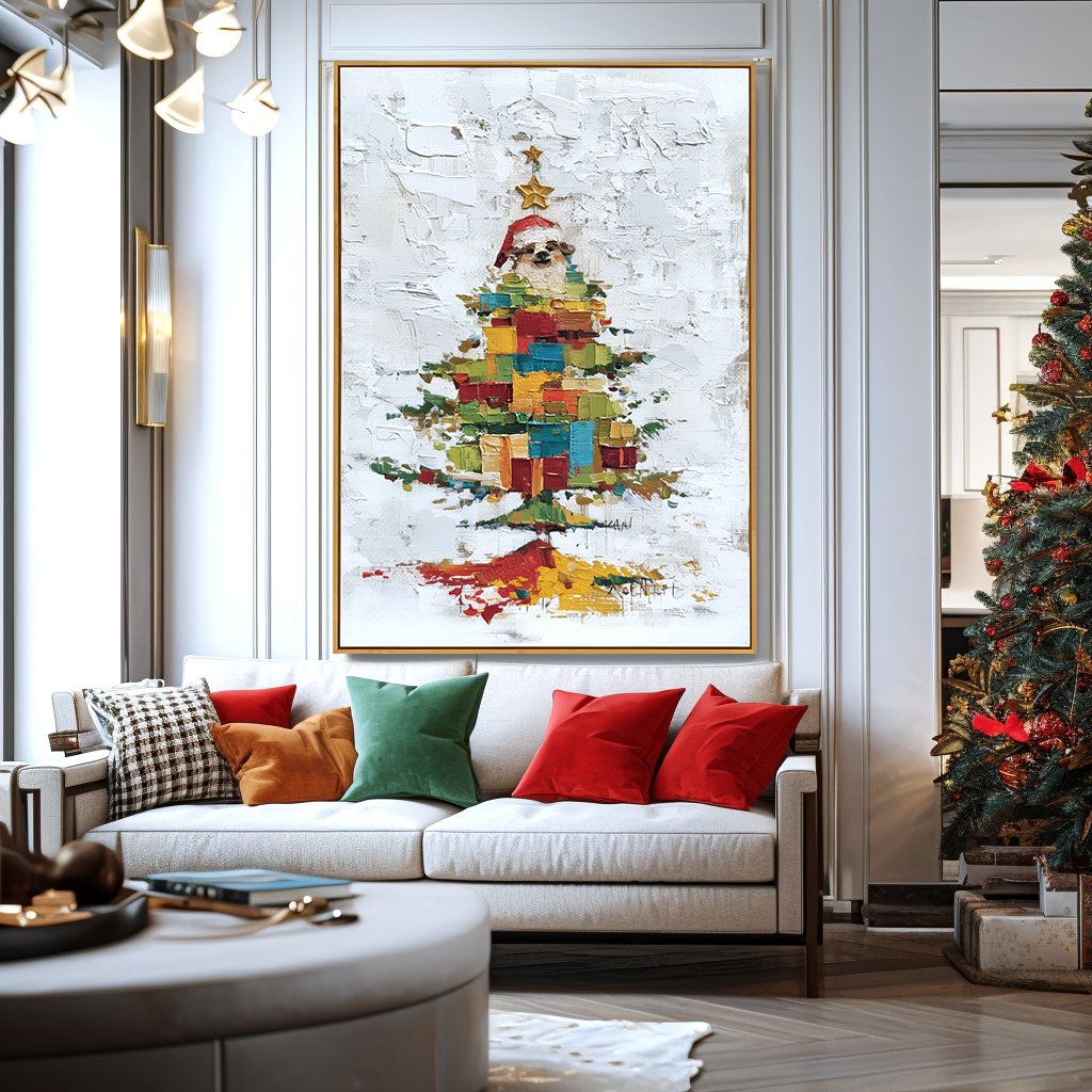 Santa in Gifts – Textured Christmas Palette Knife Oil Painting