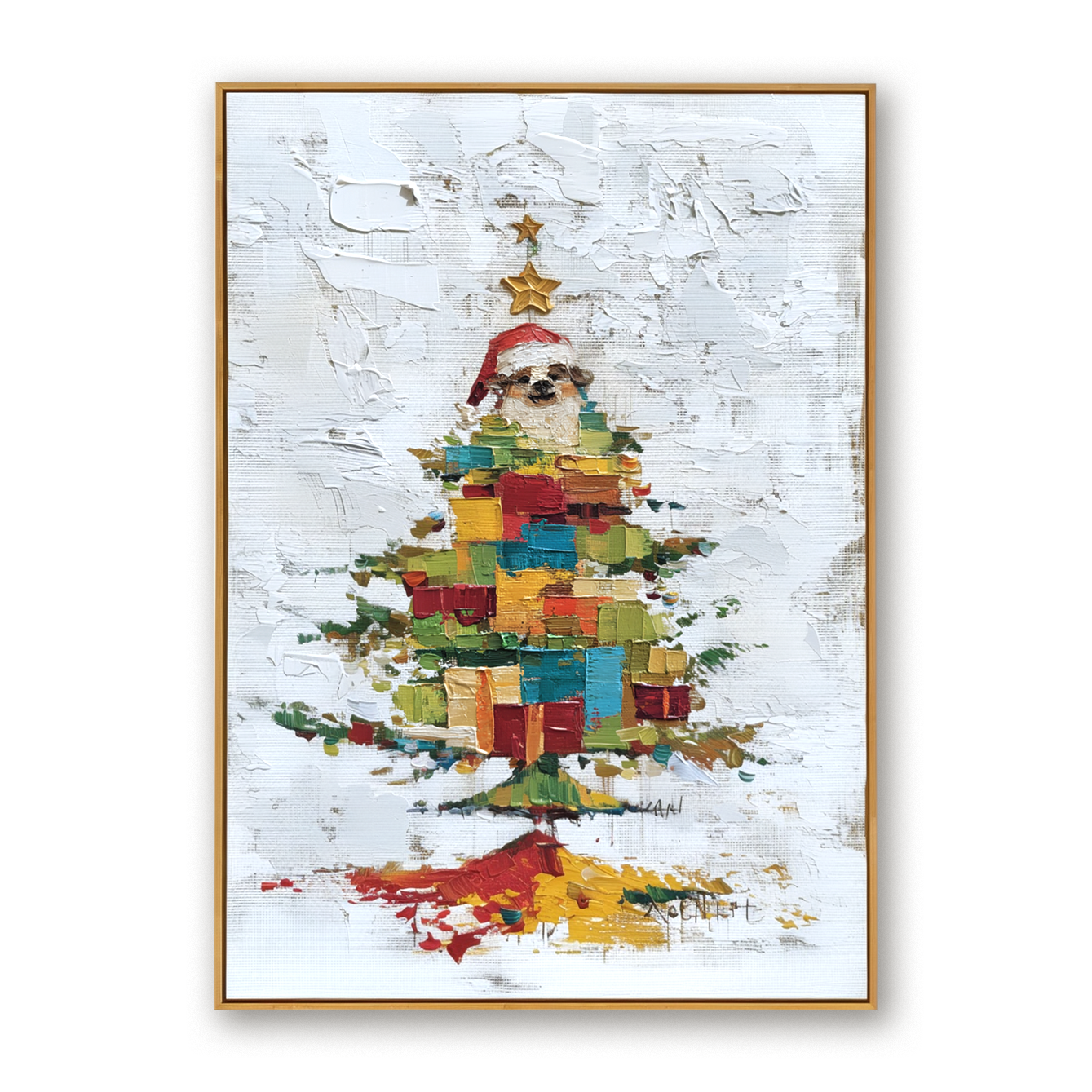 Santa in Gifts – Textured Christmas Palette Knife Oil Painting