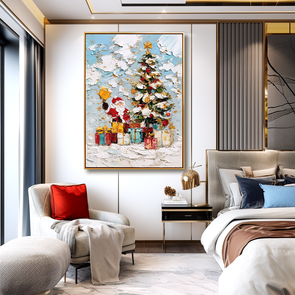 Santa’s Gift Day – Textured Christmas Tree Palette Knife Painting