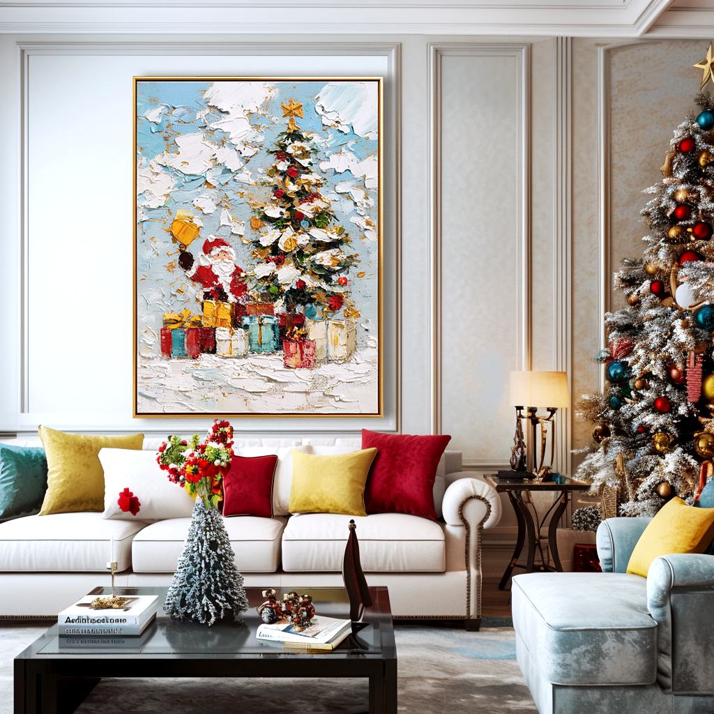 Santa’s Gift Day – Textured Christmas Tree Palette Knife Painting