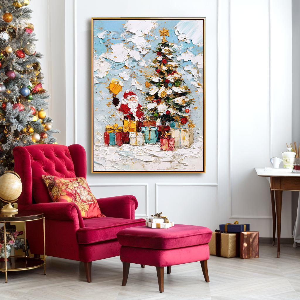 Santa’s Gift Day – Textured Christmas Tree Palette Knife Painting