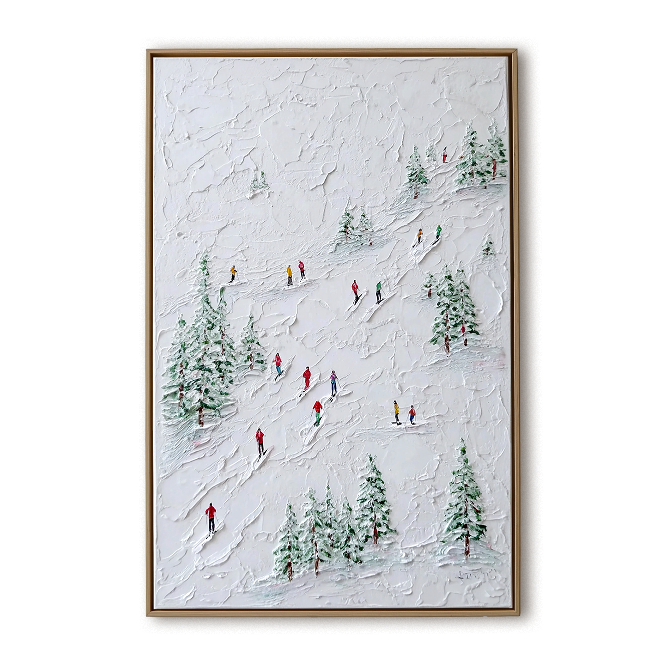 Snowtrail Echo - Skiing Oil Painting on Textured Canvas, Winter Landscape Wall Art