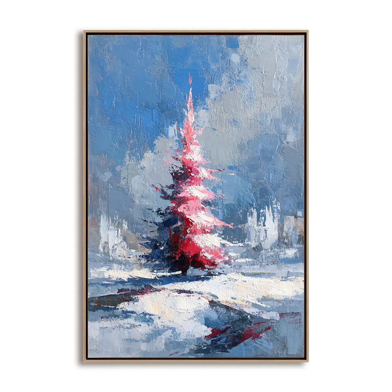 Winter Ember - Textured Abstract Christmas Tree Oil Painting on Canvas
