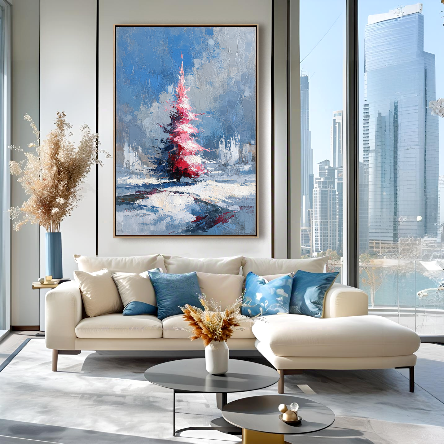 Winter Ember - Textured Abstract Christmas Tree Oil Painting on Canvas