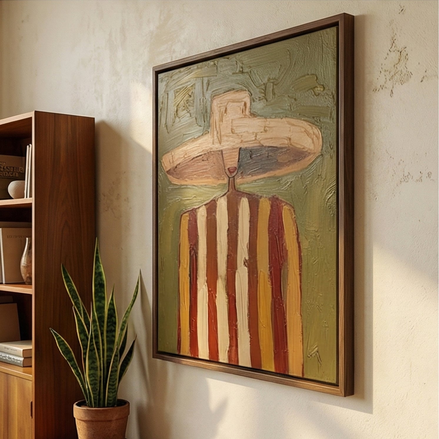 Earth Stripes – Hand-Painted 3D Abstract Figure Canvas