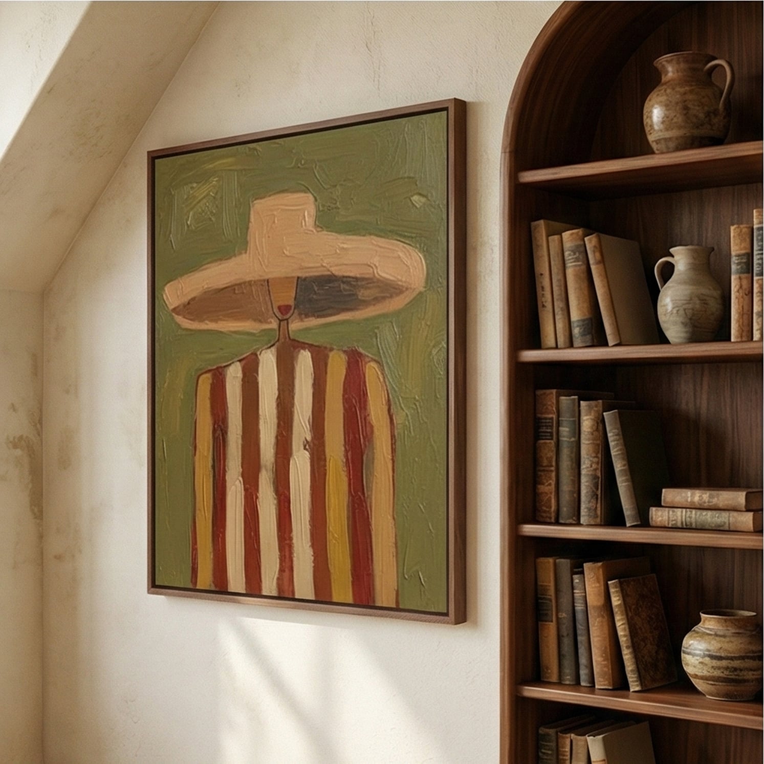 Earth Stripes – Hand-Painted 3D Abstract Figure Canvas