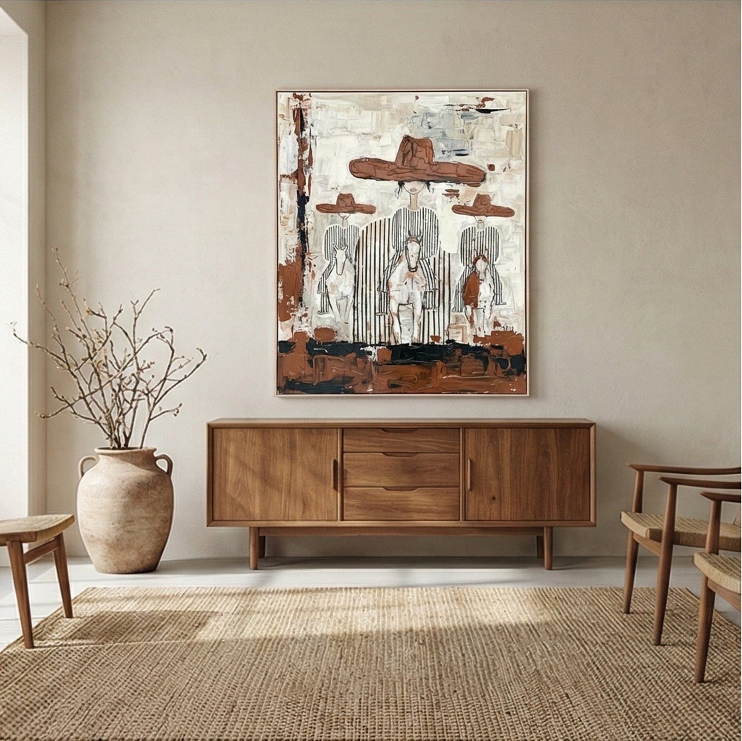 Riders of Silence – Hand-Painted 3D Abstract Horseback Figures Canvas