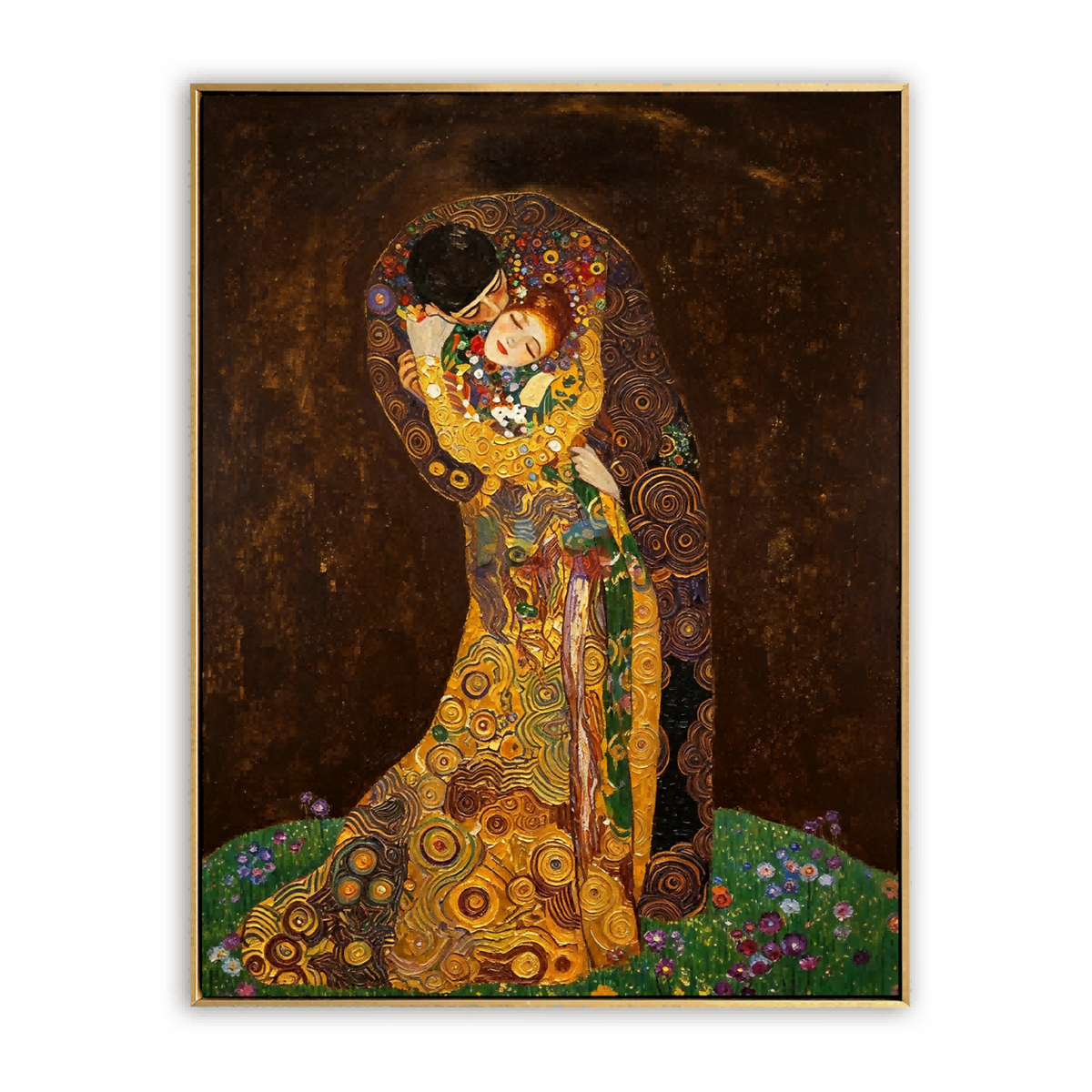 Golden Embrace Reverie – Ornate Romantic Figurative Wall Art