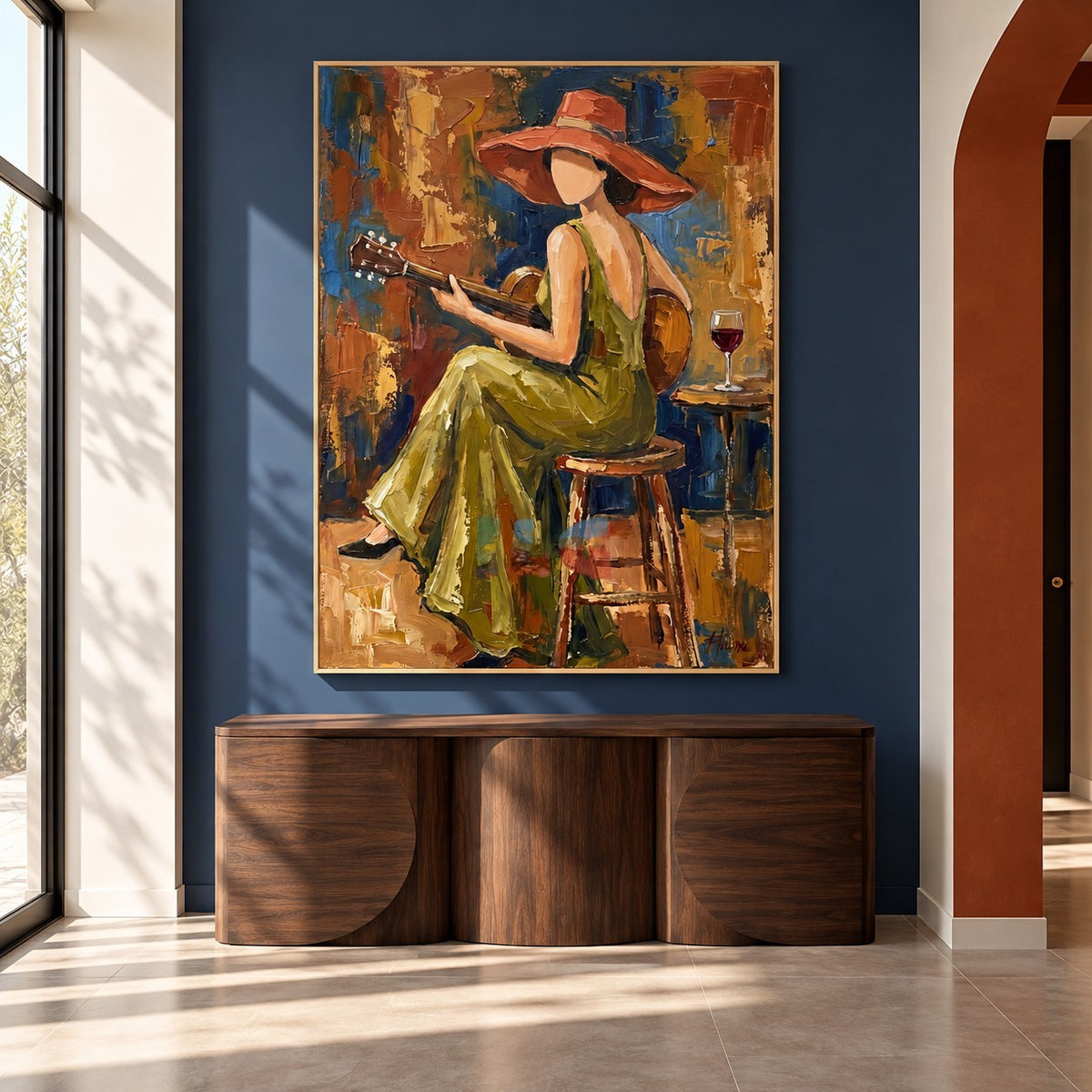 Cinder Song – Textured Woman Playing Guitar Wall Art
