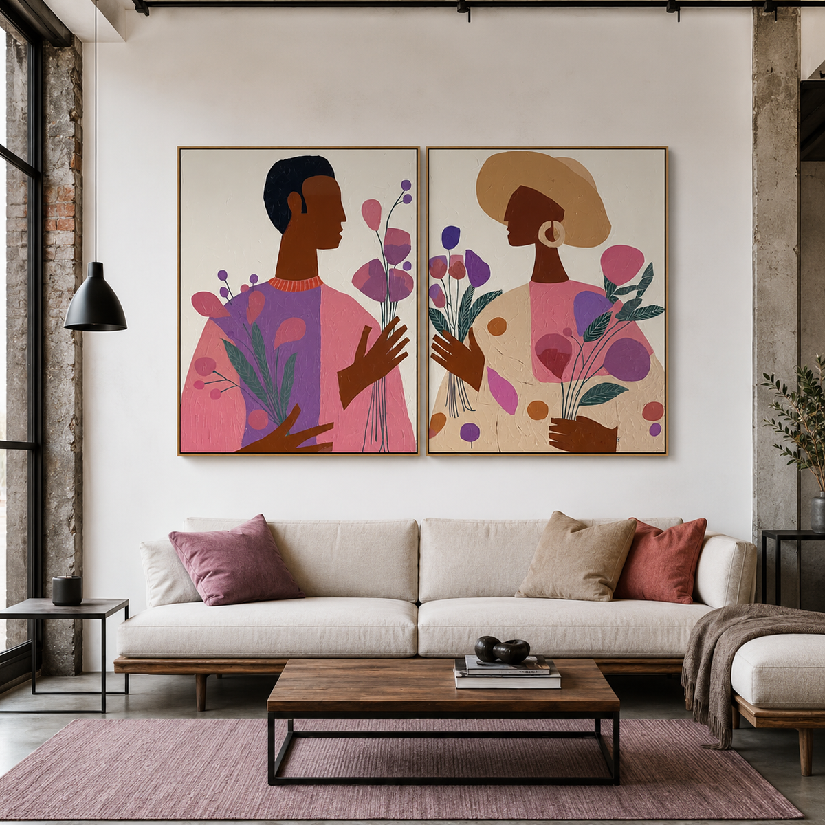 Blooming Dialogue – Botanical Couple Figurative Wall Art