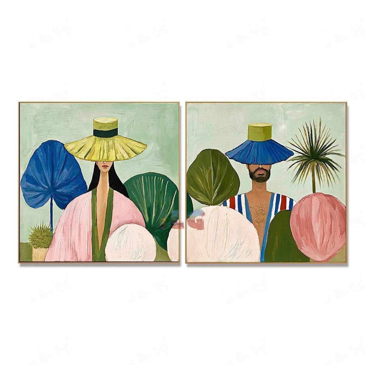 Botanical Hat Stories – Abstract Portrait Wall Art Set