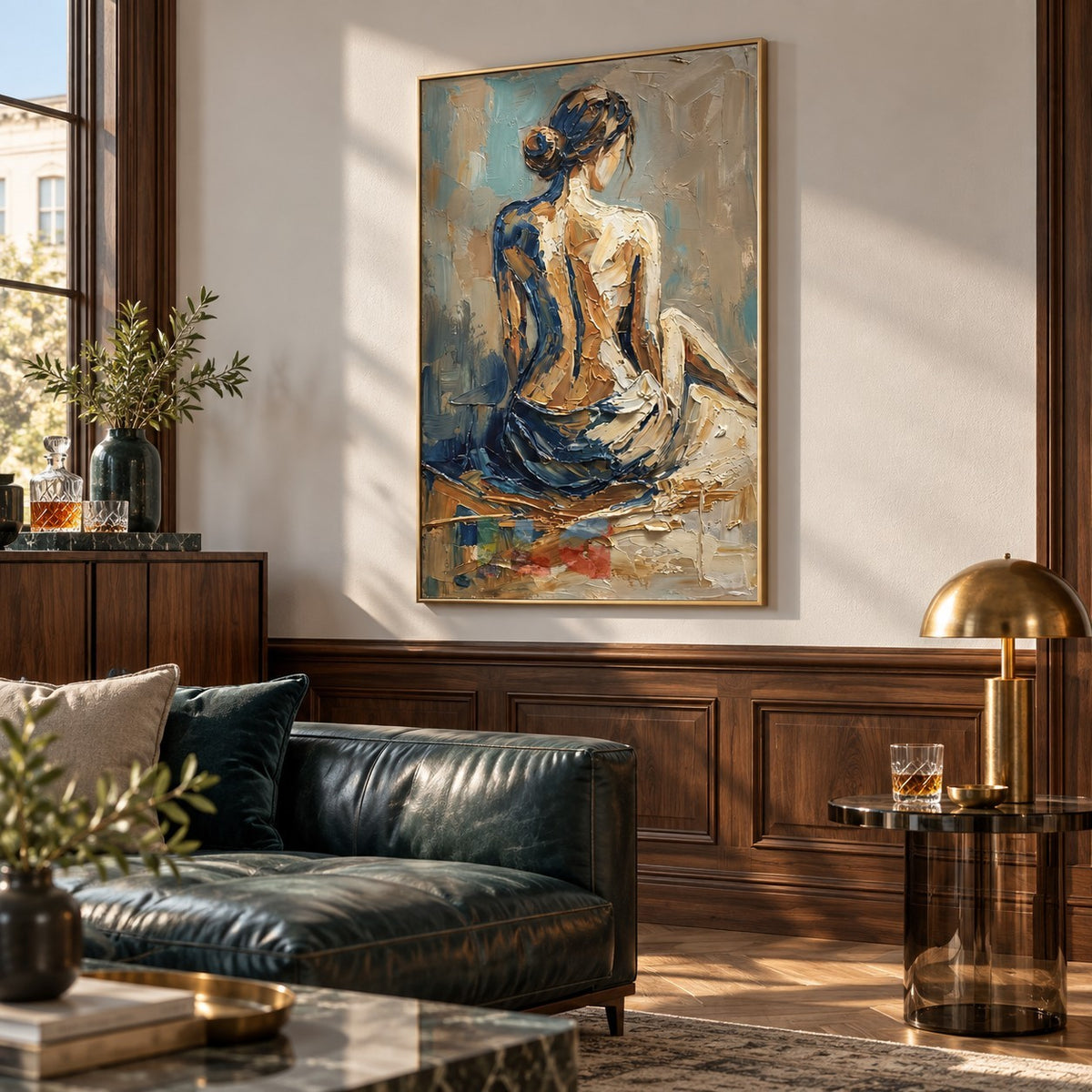 Cobalt Quietude – Textured Seated Woman Wall Art