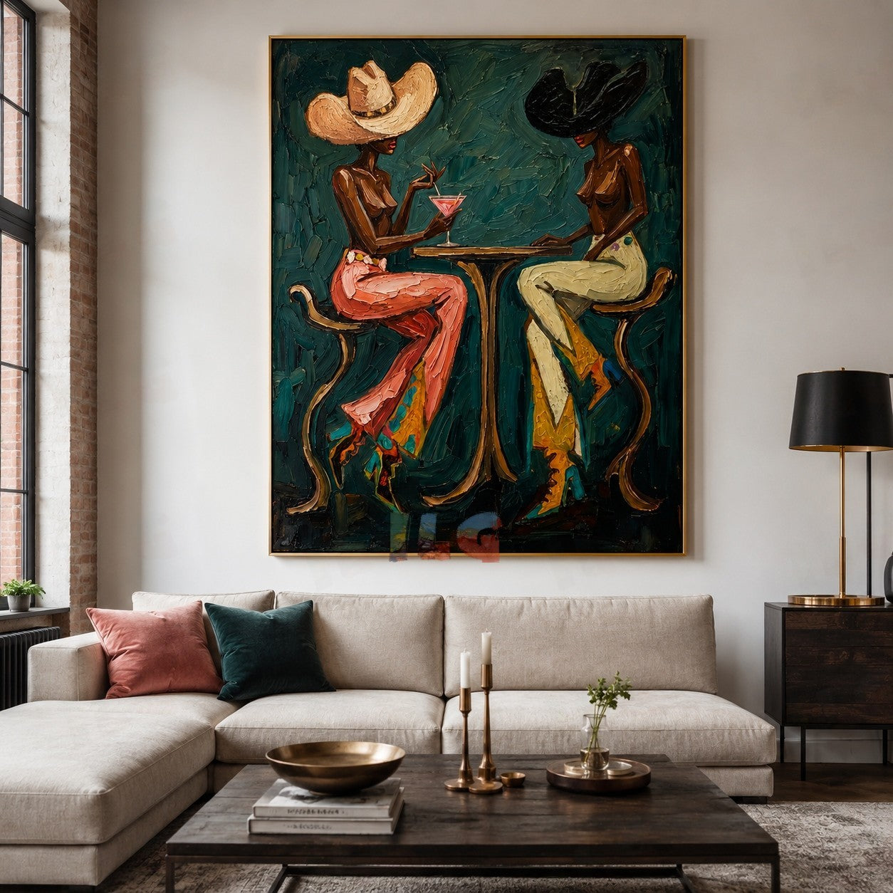 Emerald Evening Rendezvous – Modern Figurative Wall Art