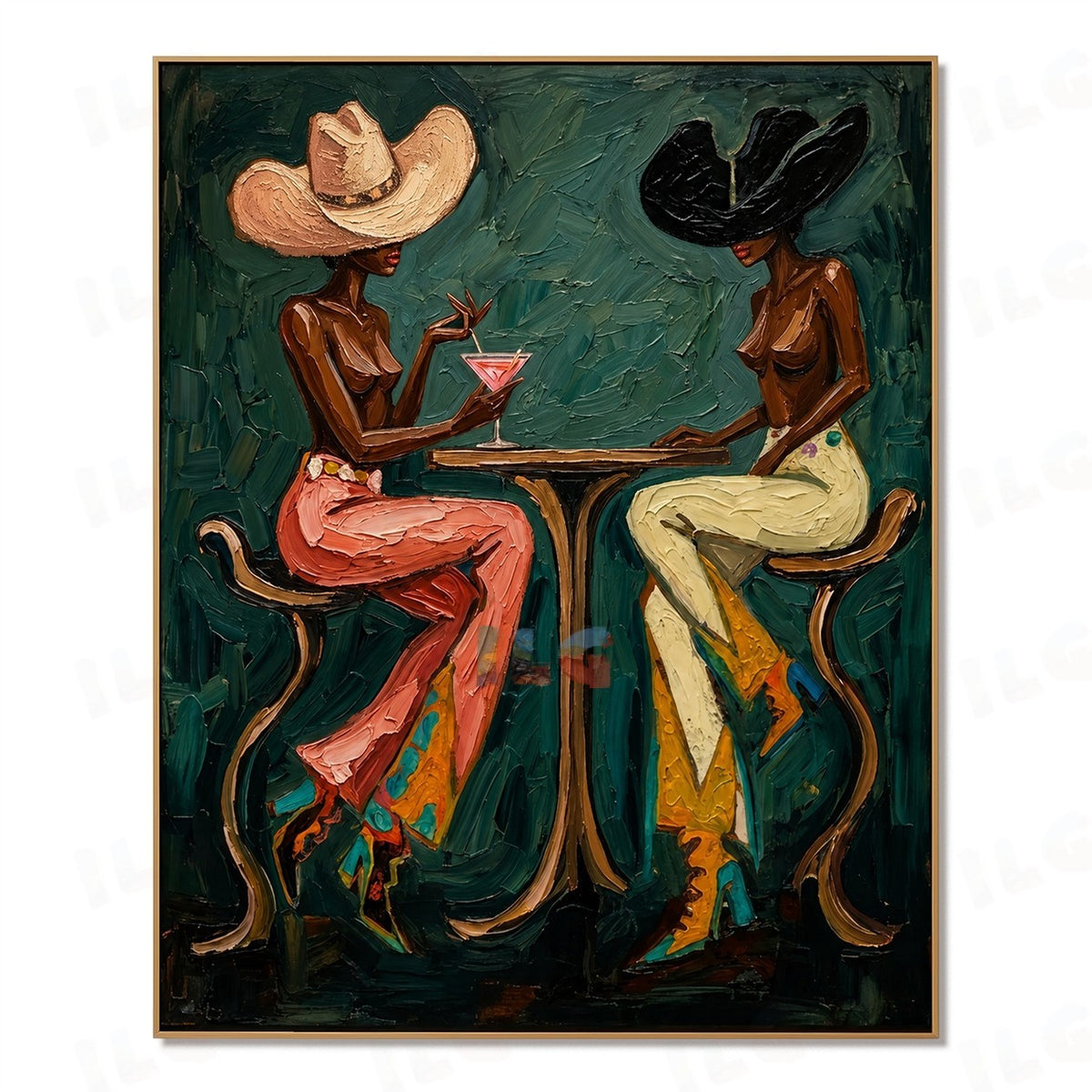 Emerald Evening Rendezvous – Modern Figurative Wall Art