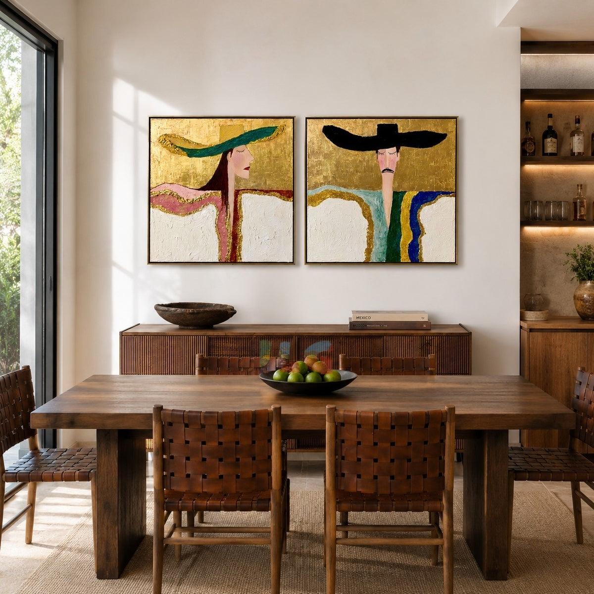 Golden Duo – Abstract Portrait Wall Art Set