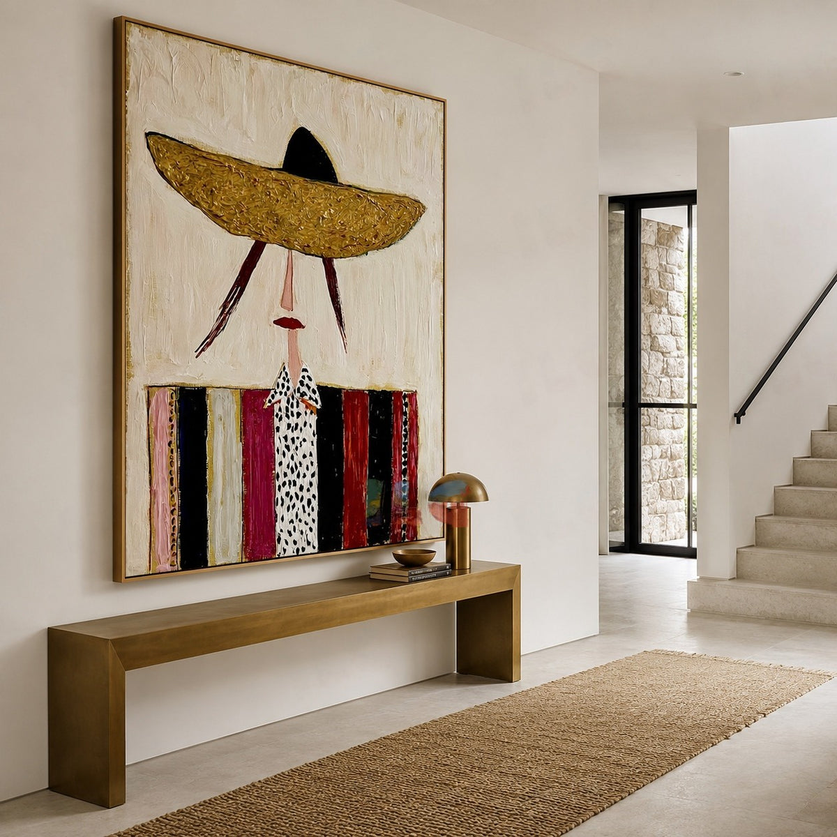 Golden Hat Muse – Abstract Figurative Wall Art