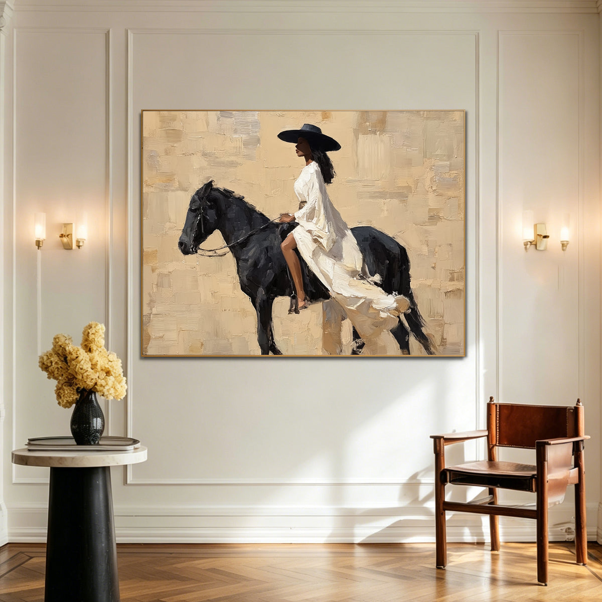 Midnight Rider – Elegant Horseback Figurative Wall Art