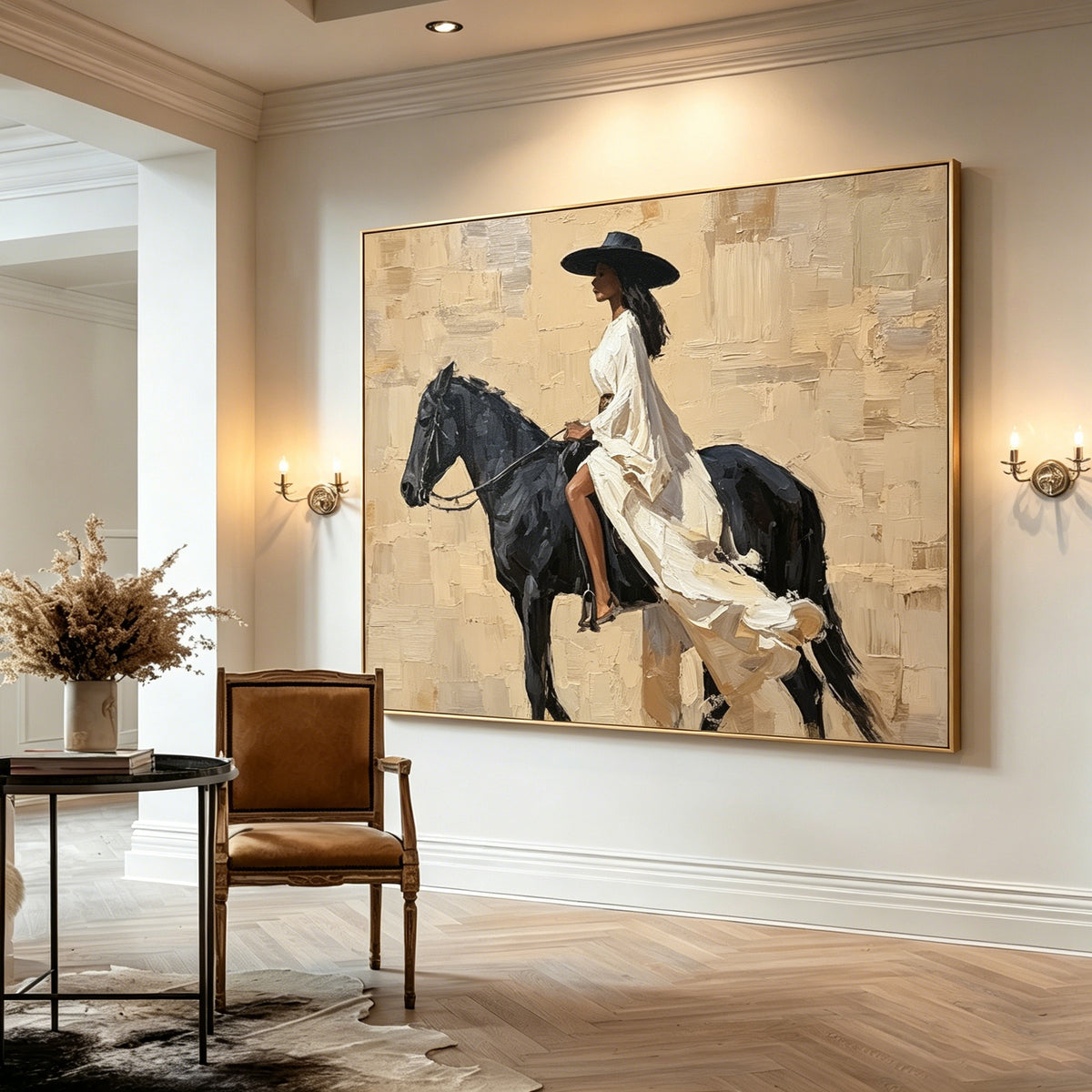 Midnight Rider – Elegant Horseback Figurative Wall Art