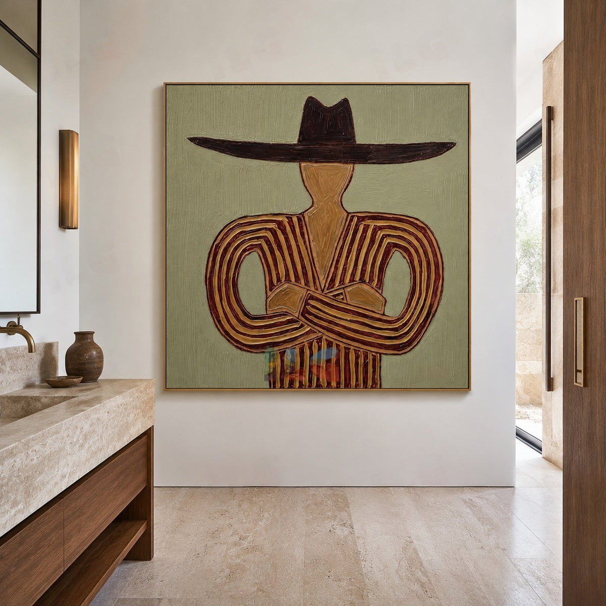 Olive Geometry Muse – Modern Abstract Figurative Wall Art