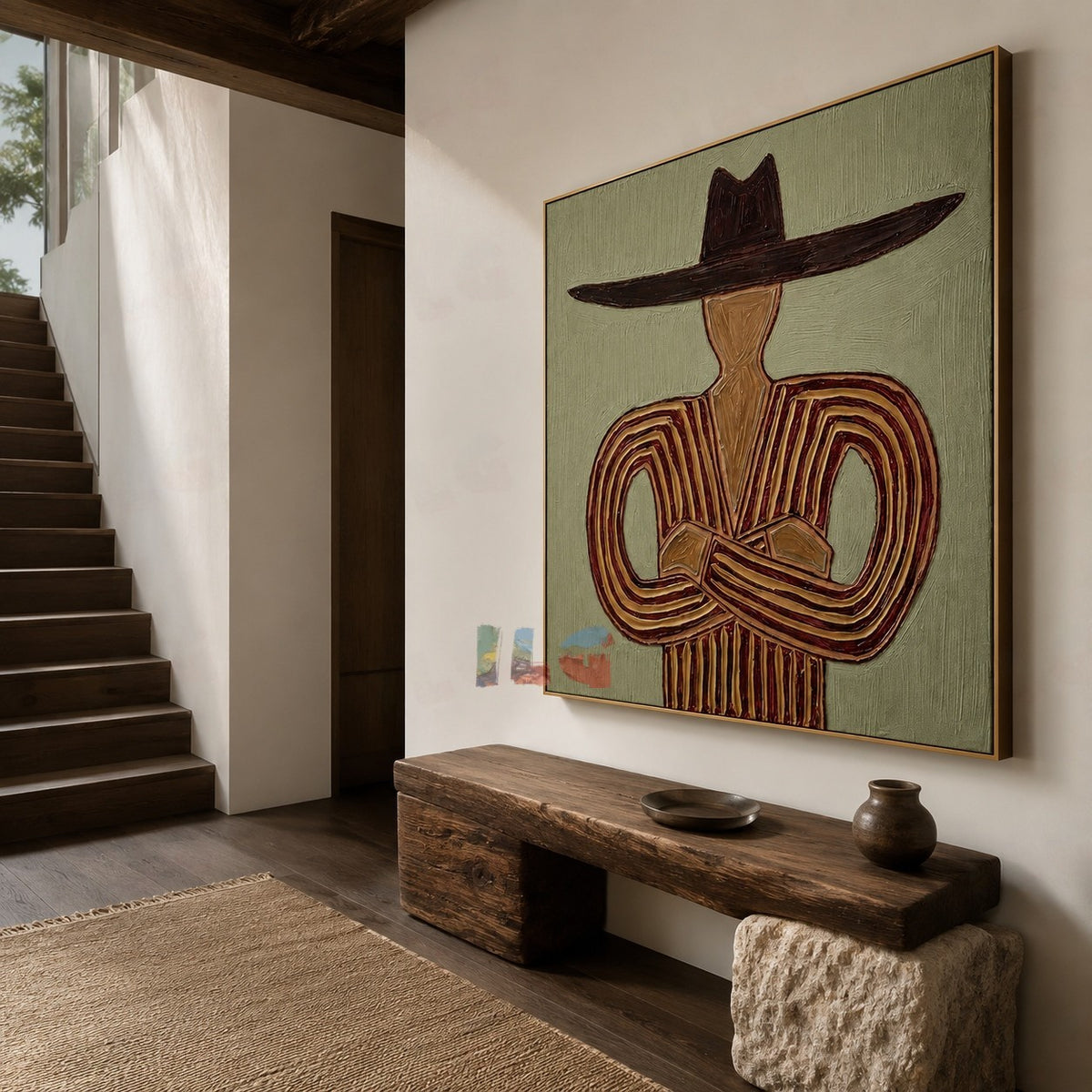 Olive Geometry Muse – Modern Abstract Figurative Wall Art