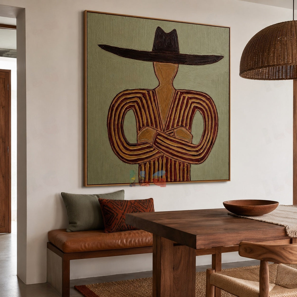 Olive Geometry Muse – Modern Abstract Figurative Wall Art
