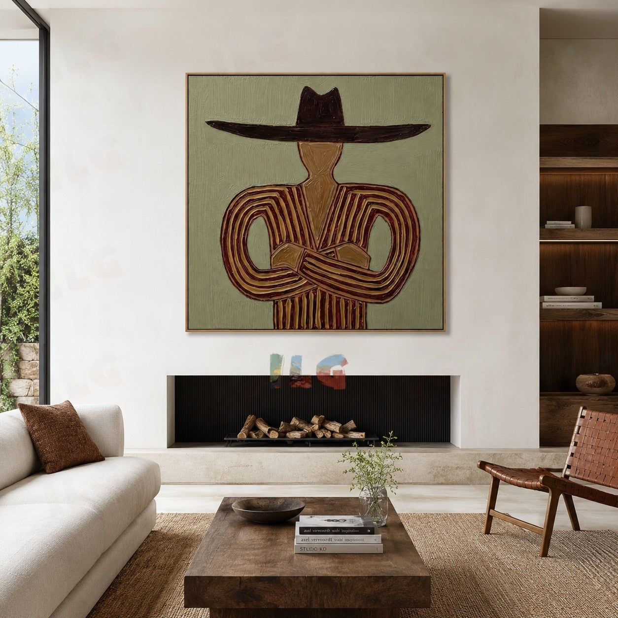 Olive Geometry Muse – Modern Abstract Figurative Wall Art