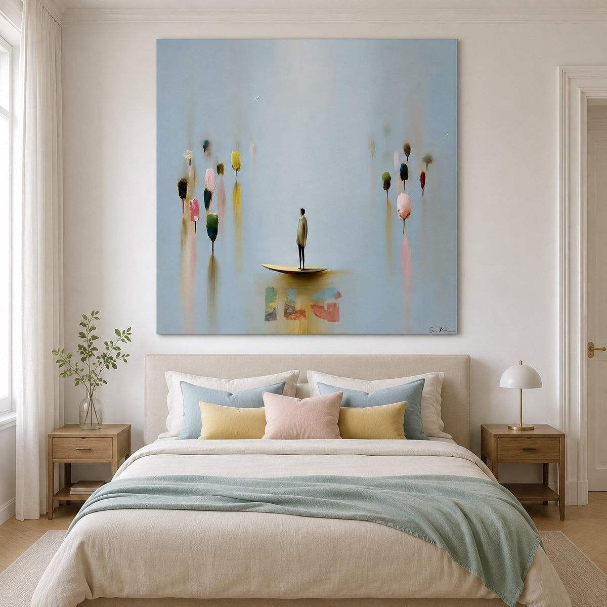 Pastel Drift Reverie – Minimalist Surreal Figure Wall Art