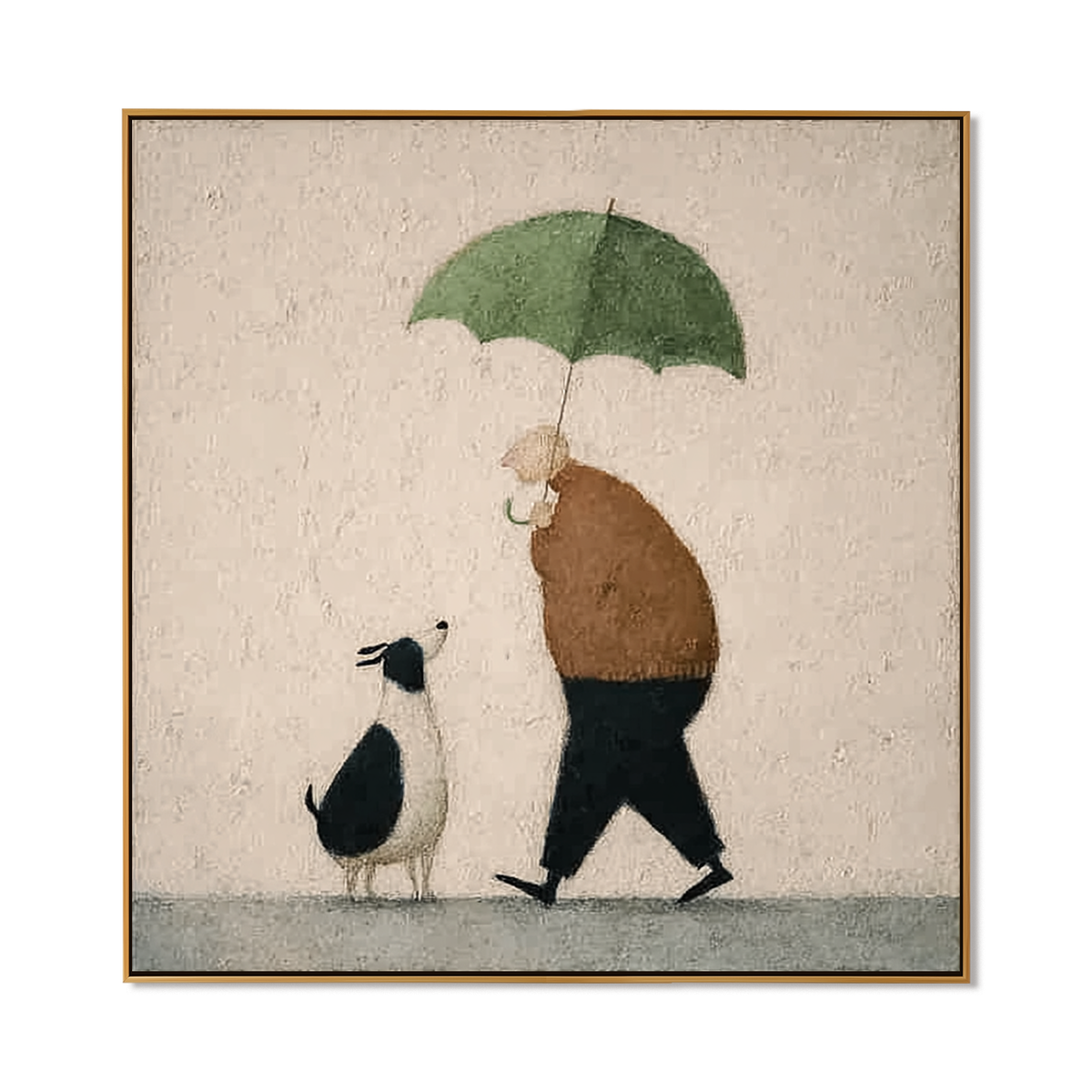 Quiet Walk – Minimalist Rainy Day Figurative Wall Art