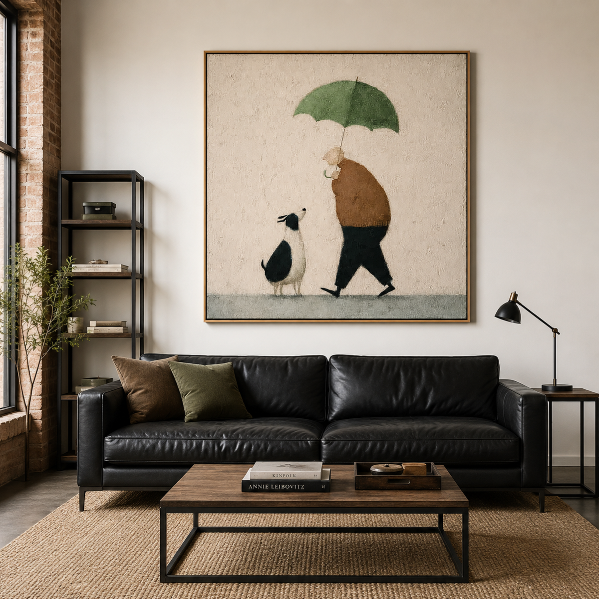 Quiet Walk – Minimalist Rainy Day Figurative Wall Art