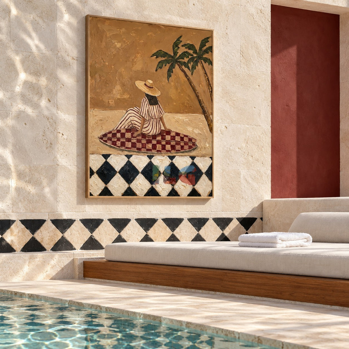 Saffron Shoreline Muse – Coastal Beach Figurative Wall Art