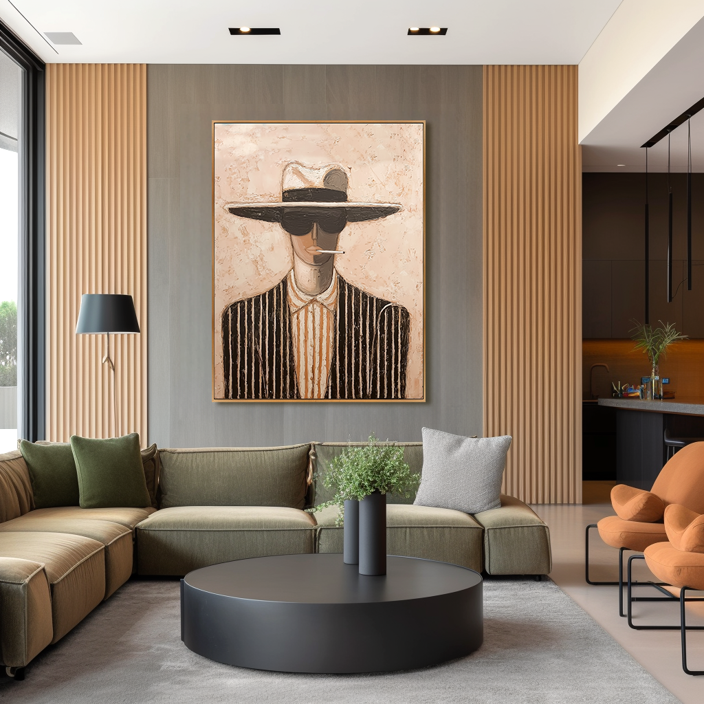 Noir Stripes – Hand-Painted 3D Abstract Male Figure Canvas