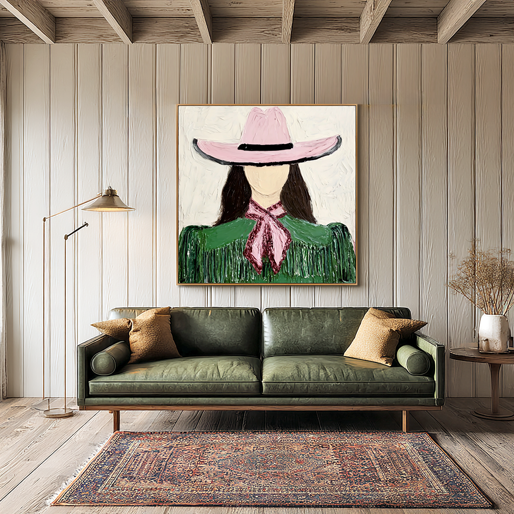 Pink Hat – Minimalist Hand-Painted Oil Painting