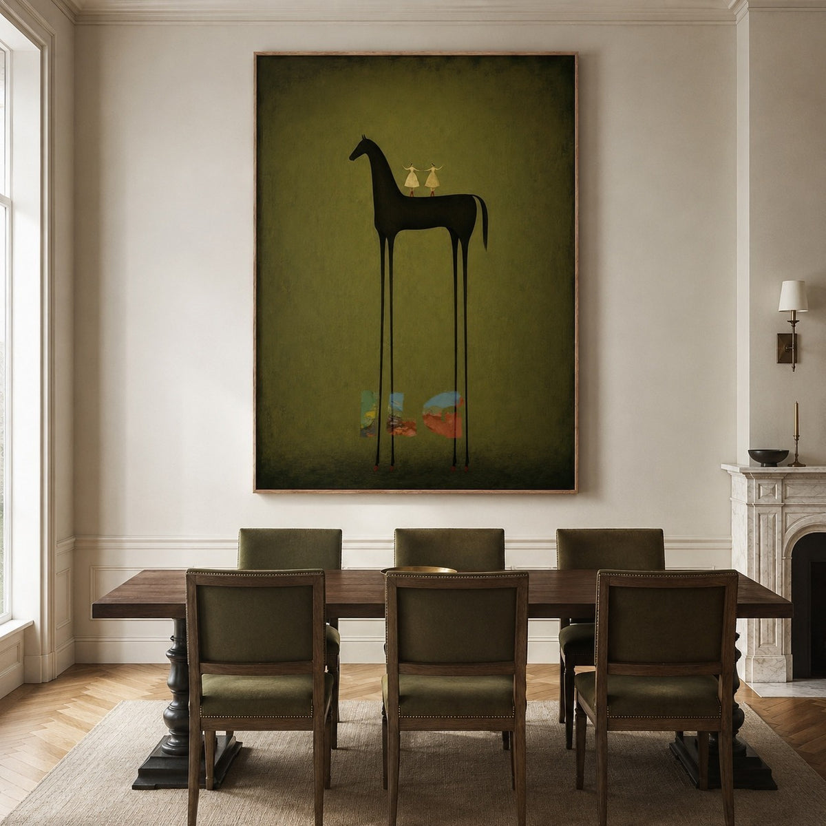 Olive Shadow Horse – Minimal Figurative Wall Art