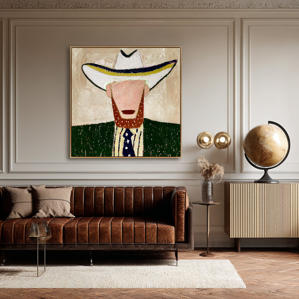 White Hat – Minimalist Hand-Painted Oil Painting
